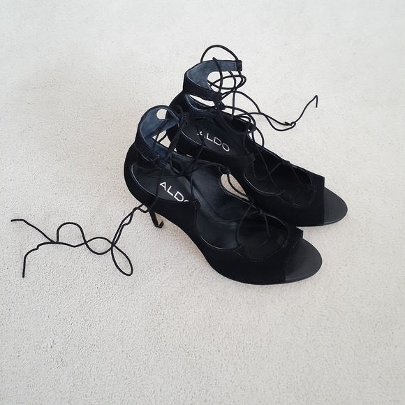 Aldo Black Suede Lace Up Stilettos - Picture 5 of 16